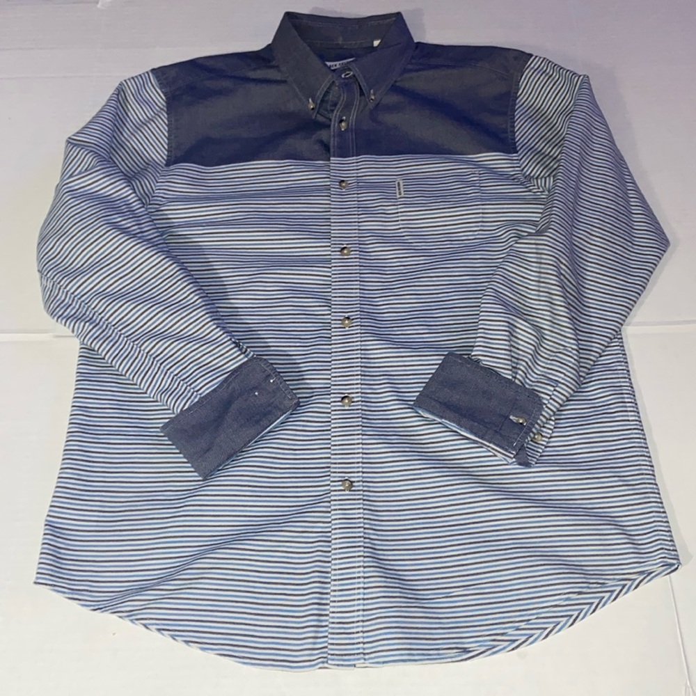 Ben Sherman long sleeve button up casual dress shirt, blue grey stripes men’s xl